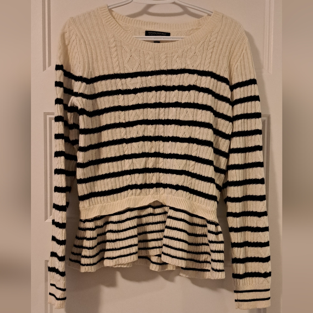 Banana Republic Wool Cashmere Blend Peplum Cable Knit Sweater